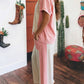 Summer Color Block Patchwork Tee Drawstring Loose Pant Set