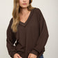 RAW EDGE V-NECK LONG SLEEVE TEXTURED KNIT TOP