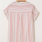 Stripe Half Buttoned Short Sleeve Blouse