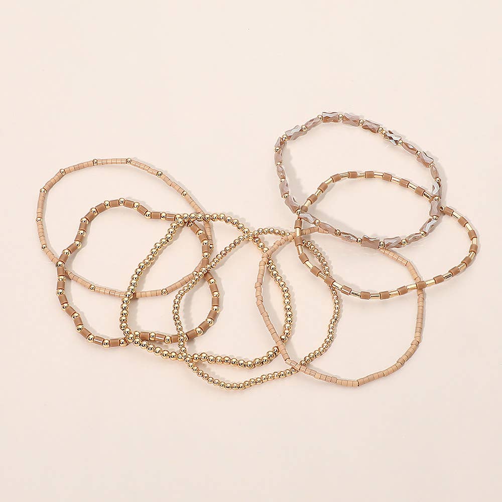 7PCS - Beaded Stretch Stackable Multi Layered Bracelets