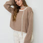 CONTRAST TRIM AND KNIT PATTERN LONG SLEEVE SWEATER