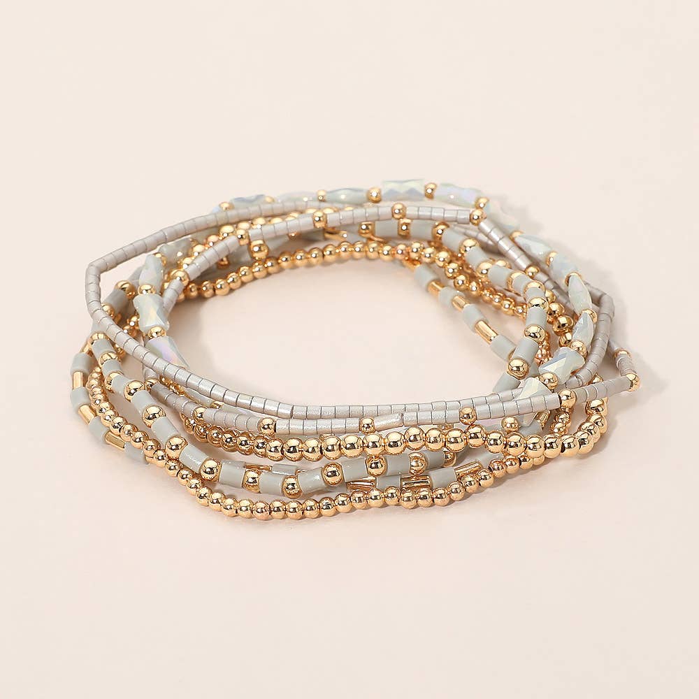 7PCS - Beaded Stretch Stackable Multi Layered Bracelets