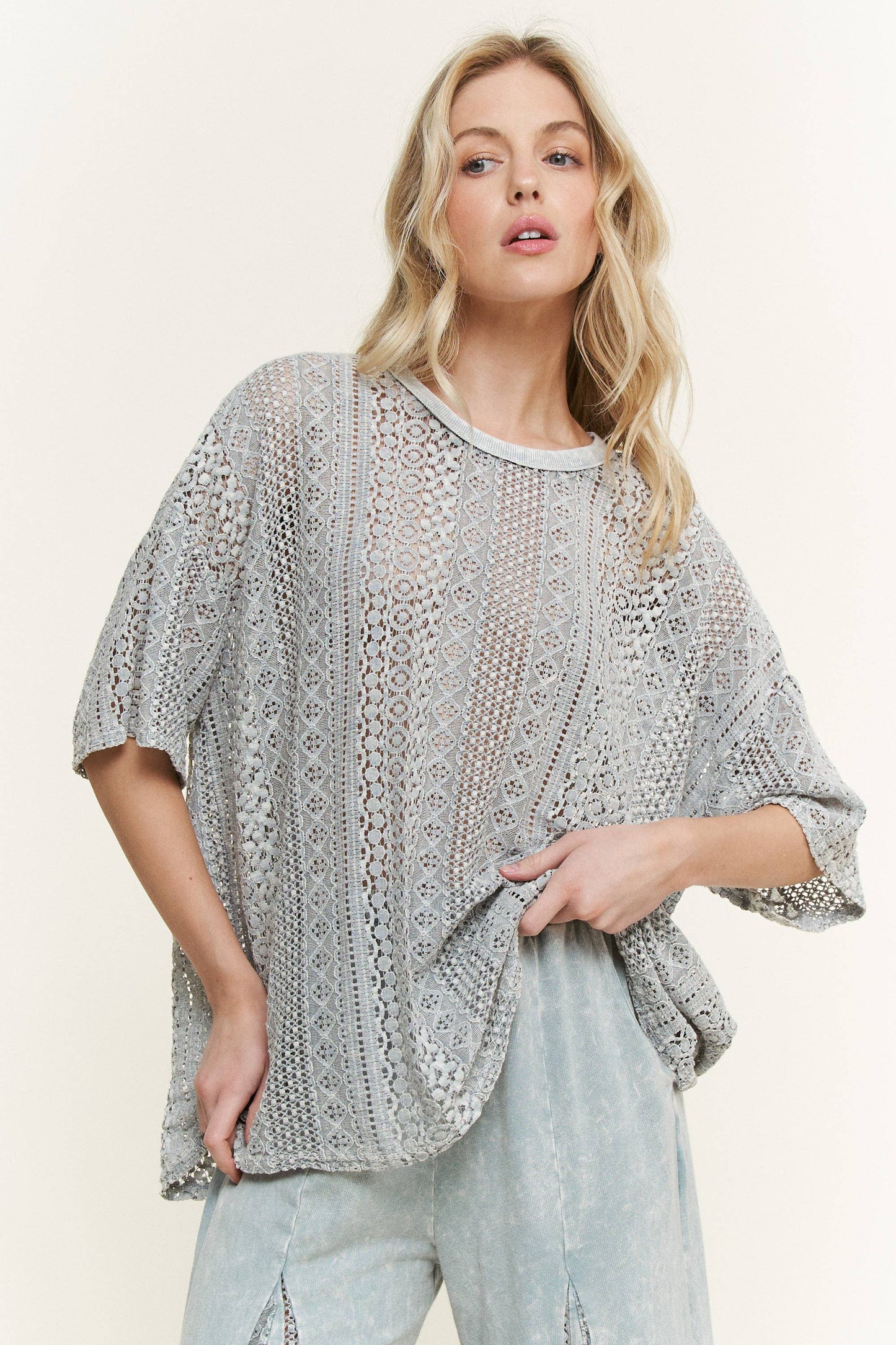 Mineral Washed Lace Top