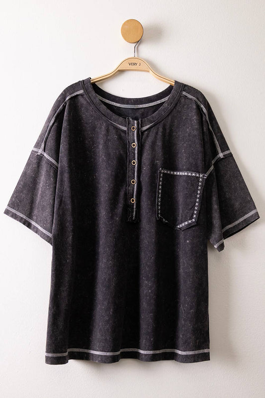 Carli Mineral Washed Oversized Comfy Knit Top
