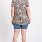 Leopard Print V neck Sequin Trim Tee