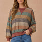 Stripe Waffle Wave Rib Banded Hem Pullover