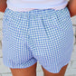 Blue Gingham Printed High Waist Shorts