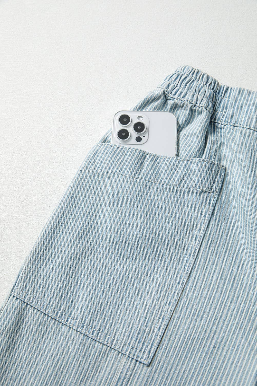 Stripe Mid Rise Drawstring Waist Jeans