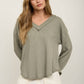RAW EDGE V-NECK LONG SLEEVE TEXTURED KNIT TOP