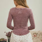 WASHED LONG SLEEVE RIBBED HENLEY KNIT TOP