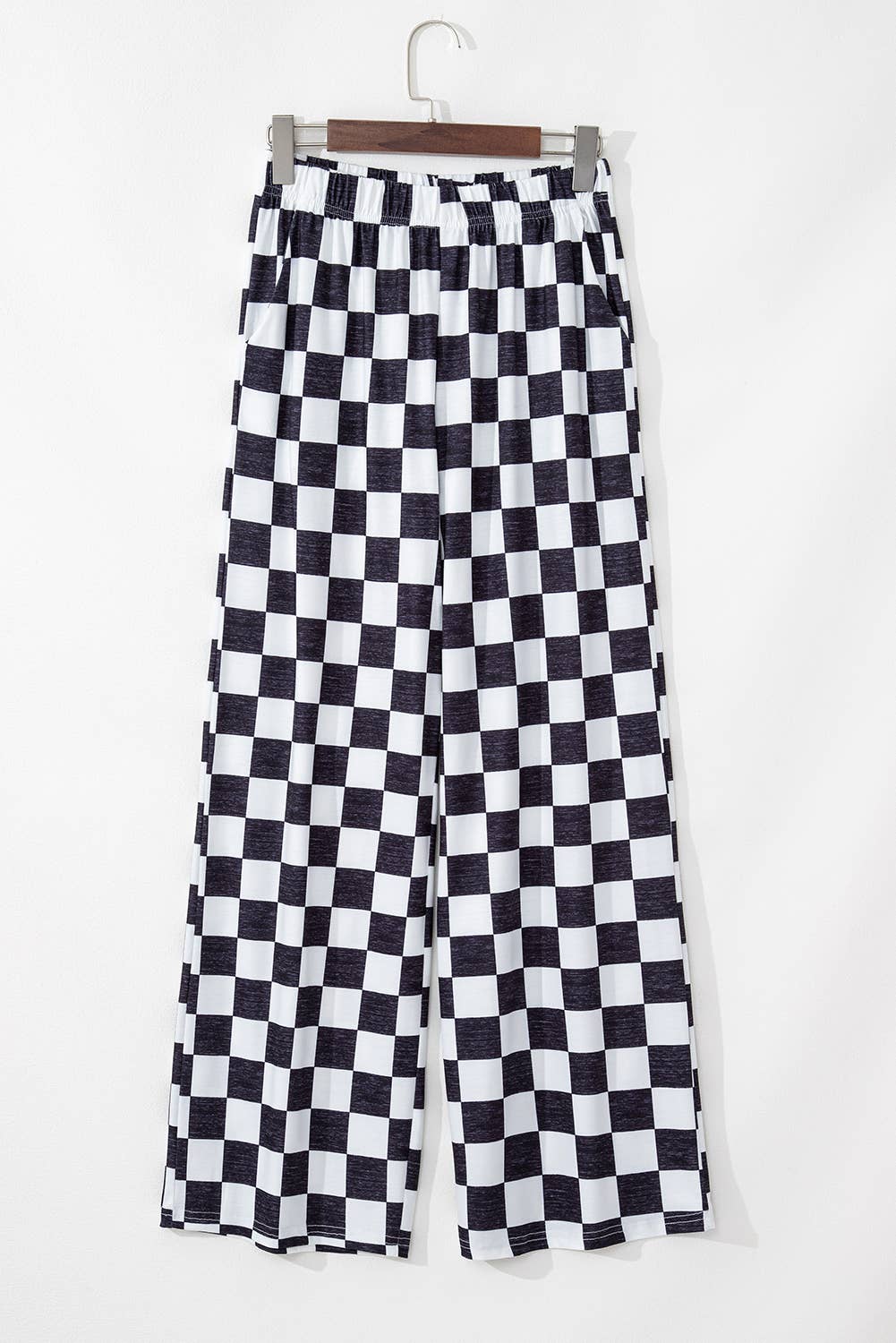 Checked Print High Waist Wide Leg Pants