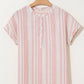 Stripe Half Buttoned Short Sleeve Blouse