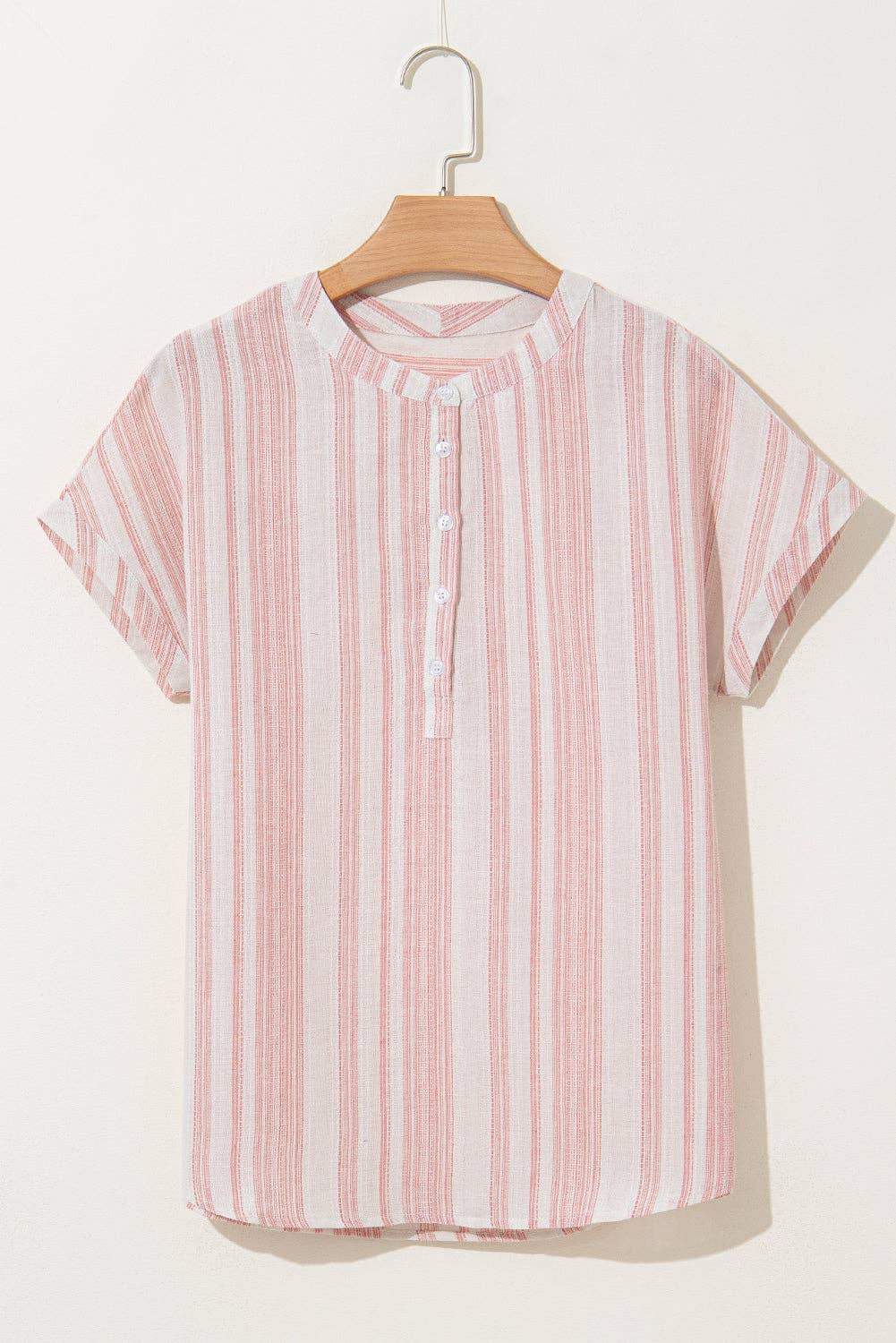 Stripe Half Buttoned Short Sleeve Blouse