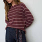 STRIPE LONG SLEEVE CUFFED RELAXED KNIT TOP
