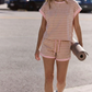 Contrast Striped Round Neck Top & Shorts Set Loungewear