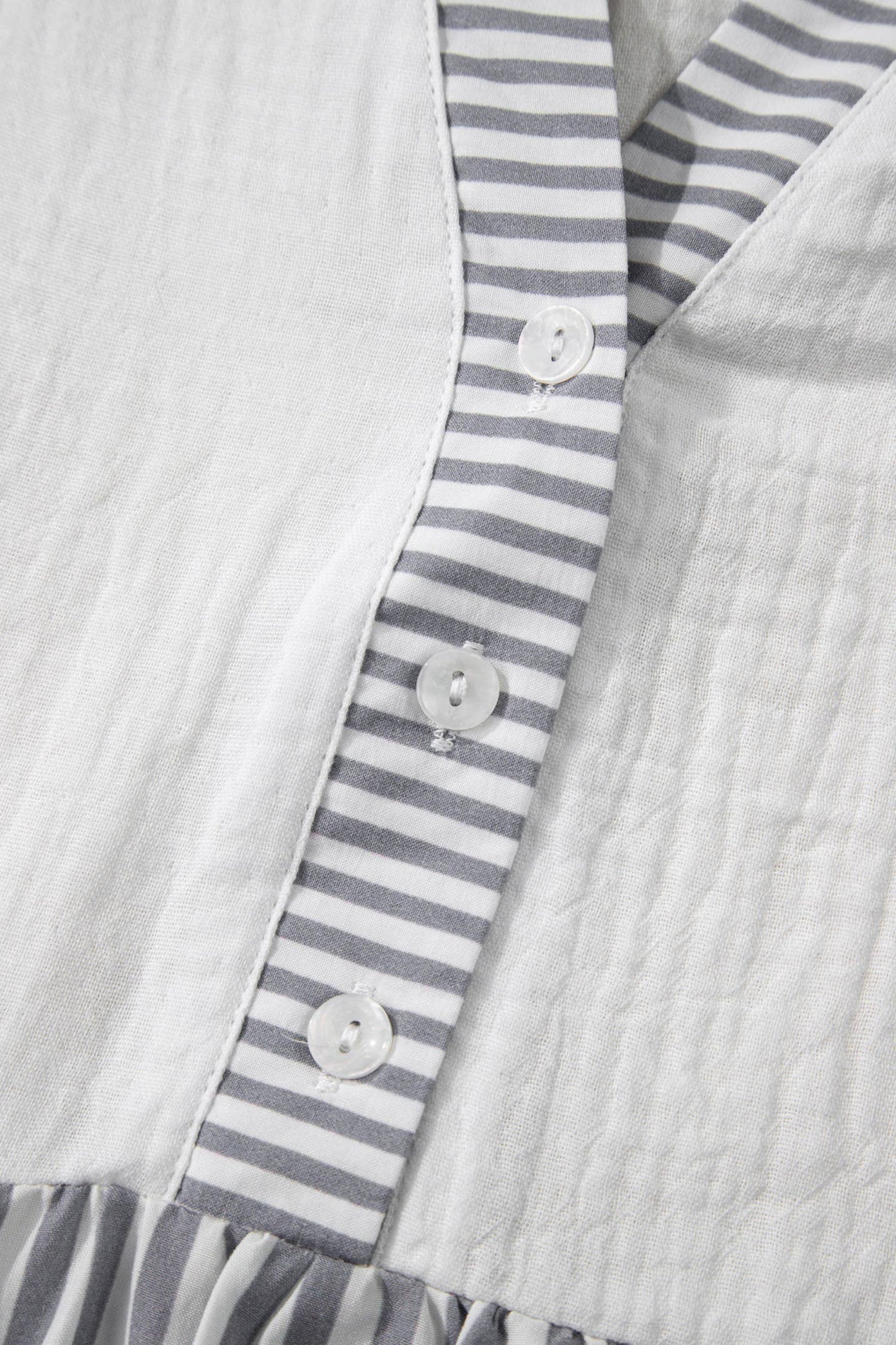 Stripe Button Gauze Bracelet Sleeve Babydoll Blouse