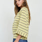 STRIPE HENLEY WIDE LONG SLEEVE KNIT TOP