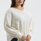 PLUS V NECK ASYMMETRICAL HEM LONG SLEEVE KNIT TOP