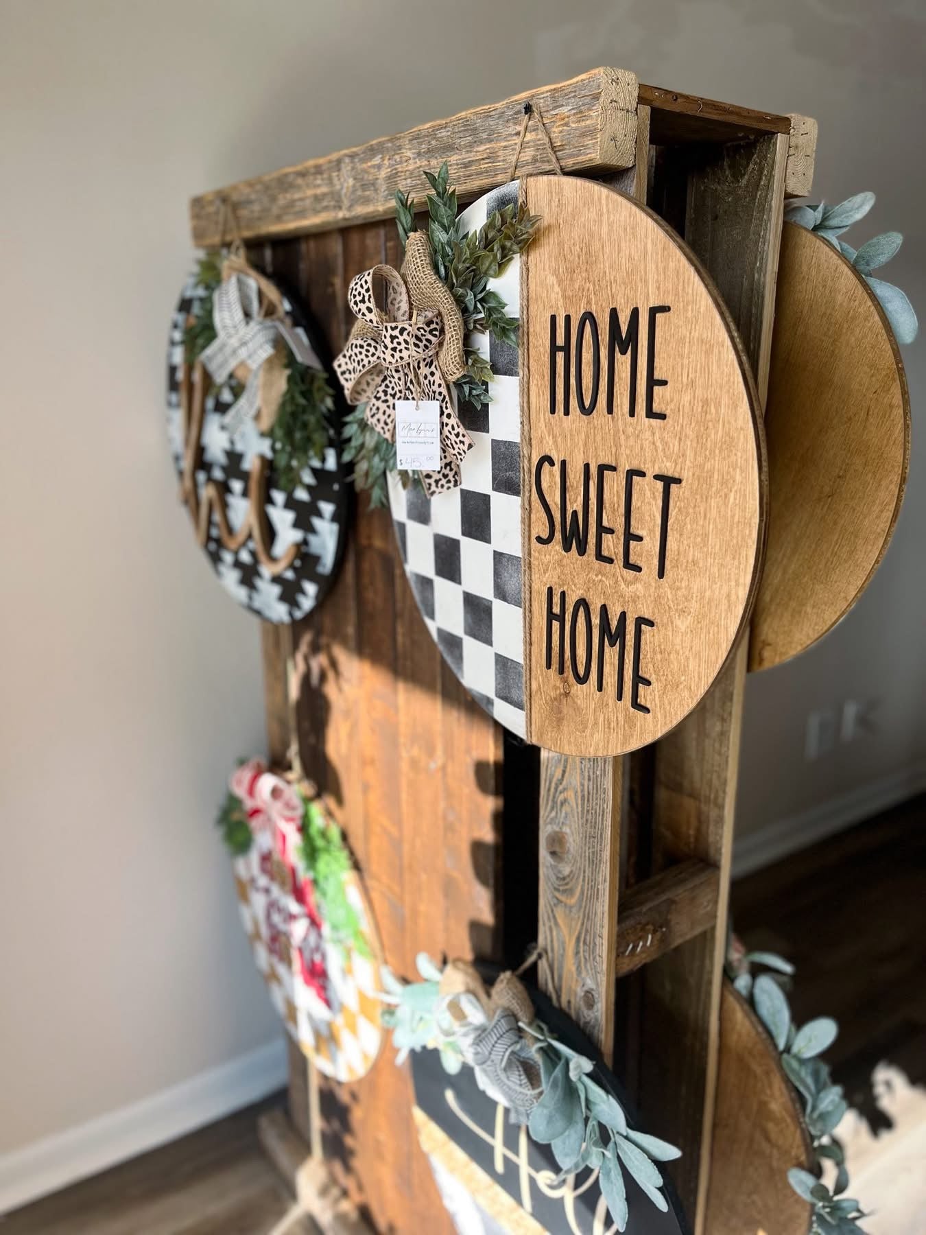 Checkered home sweet home door hanger