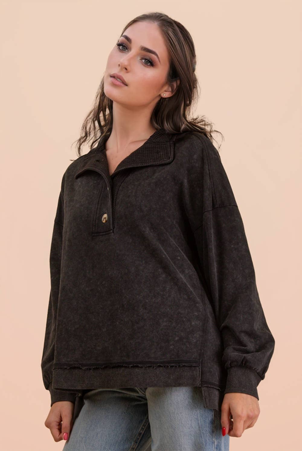 Jade Mineral Washed Knit Causal Top