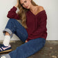 RAW EDGE V-NECK LONG SLEEVE TEXTURED KNIT TOP