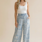 Smocked Waist Wide Leg Patchwork Ikat Pants
