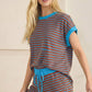Contrast Striped Round Neck Top & Shorts Set Loungewear