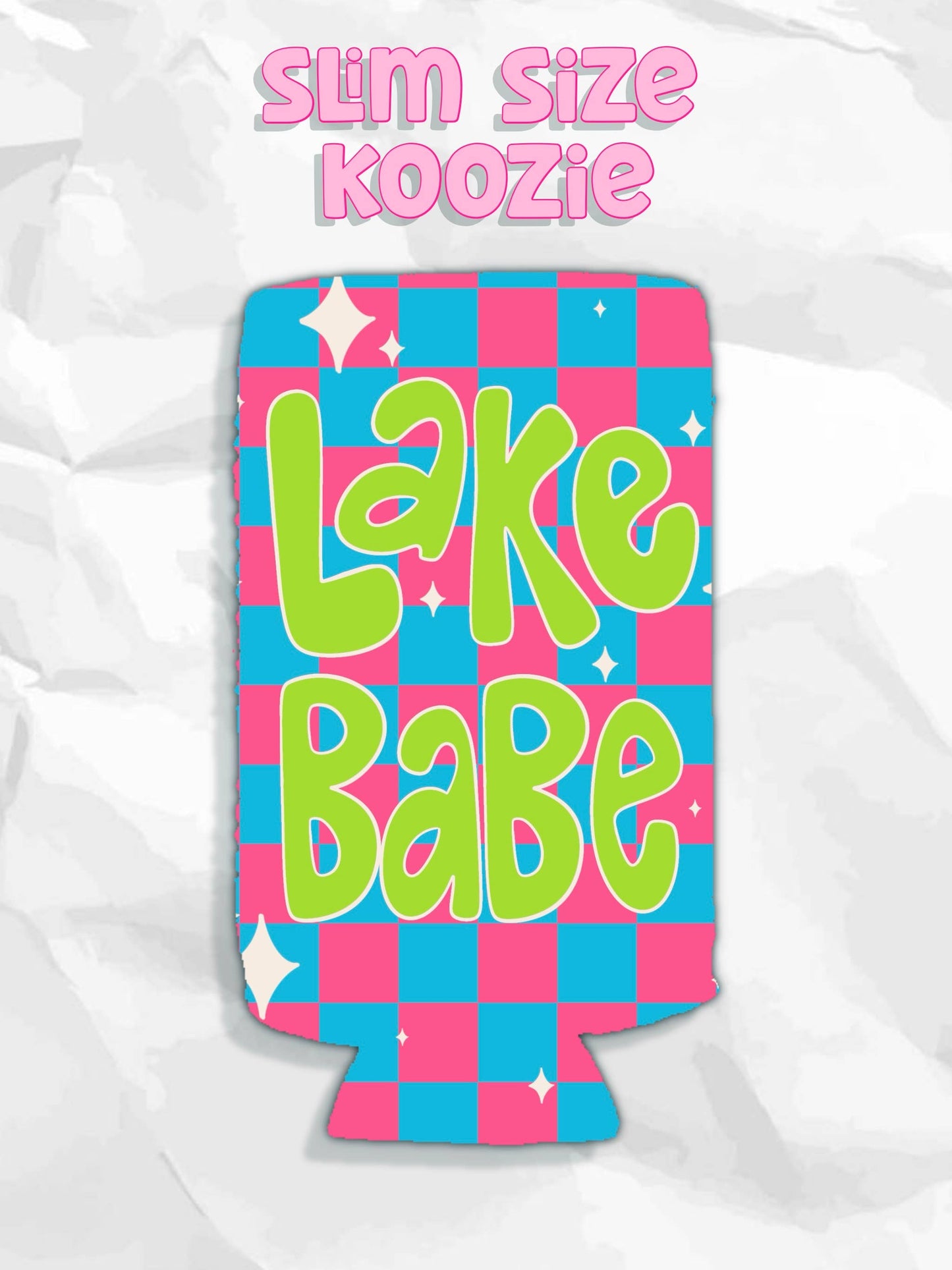 Lake babe summer checkered print koozies