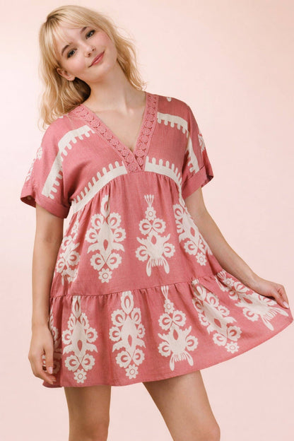 V-Neck Woven Mini Dress