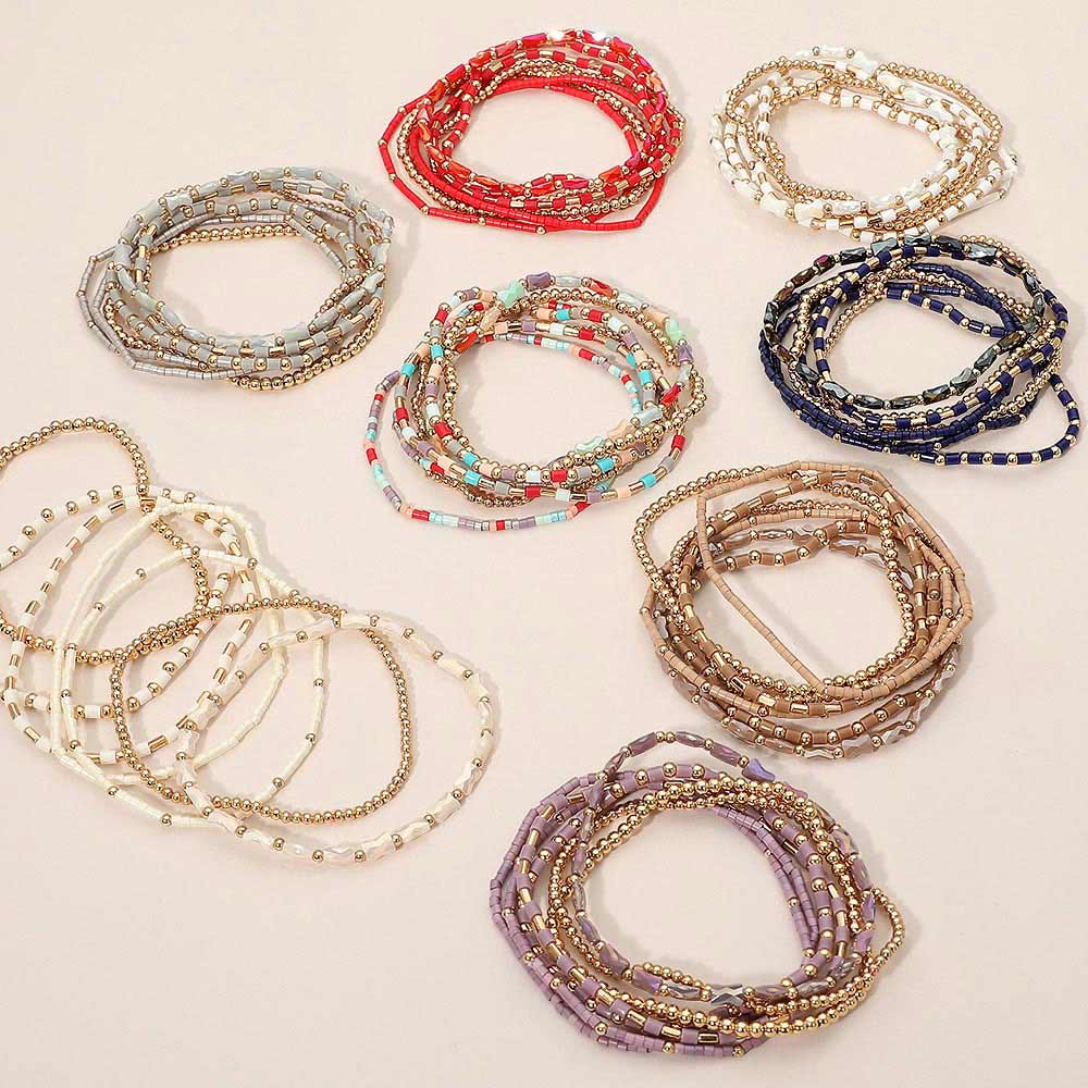 7PCS - Beaded Stretch Stackable Multi Layered Bracelets