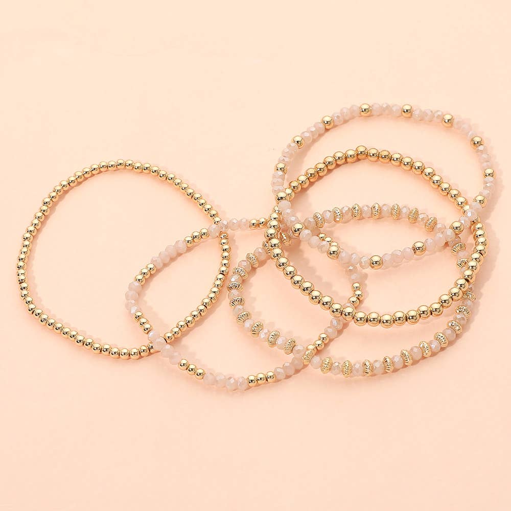 5PCS - Metal Ball Faceted Beaded Stretch Stackable Multi Layered Bracelets