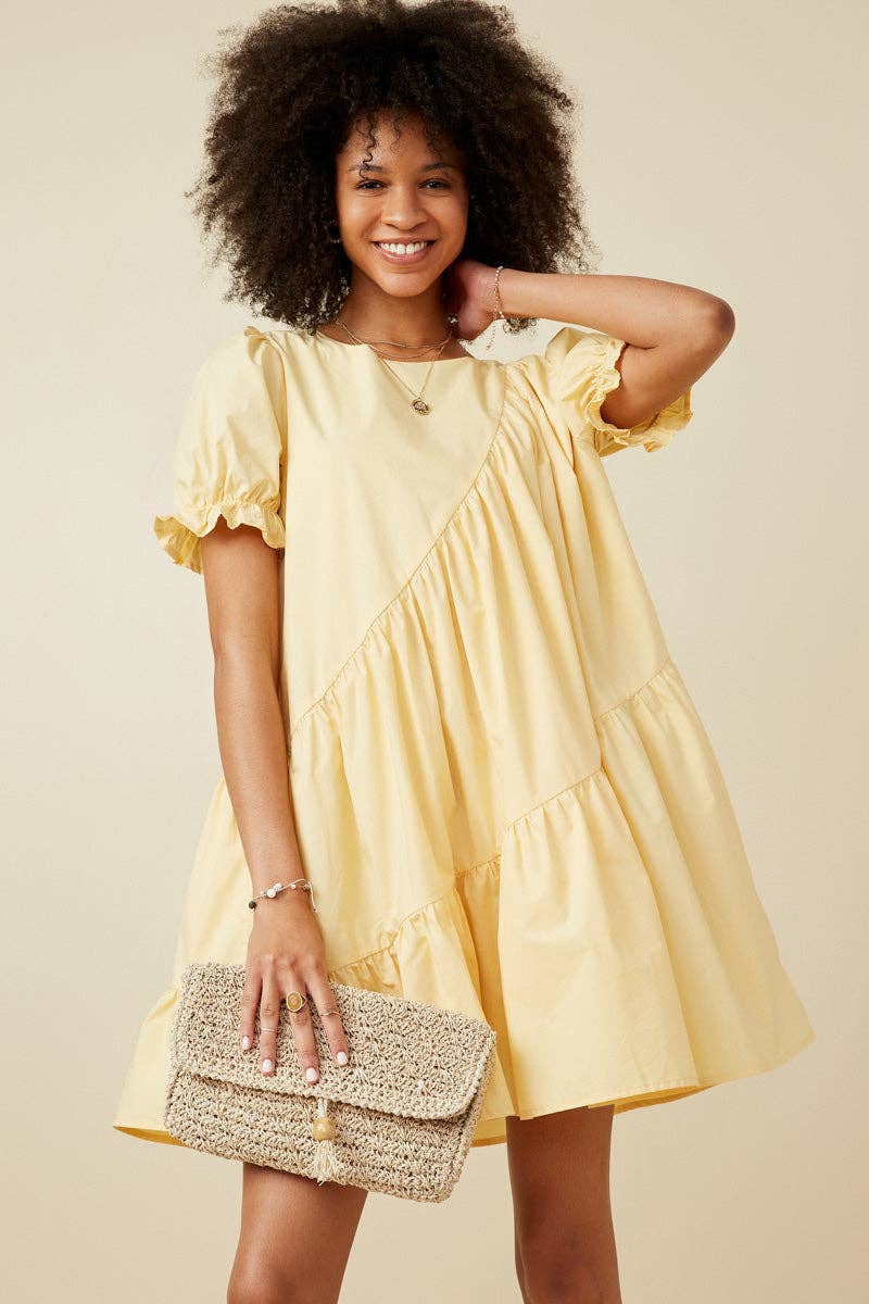 Womens Asymmetric Seam Detail Cinched Cuff Poplin Dress