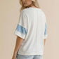 Short Sleeve Solid Rib Floral Color Block Top