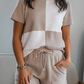 Jet Stream Textured Colorblock Patchwork Short Set