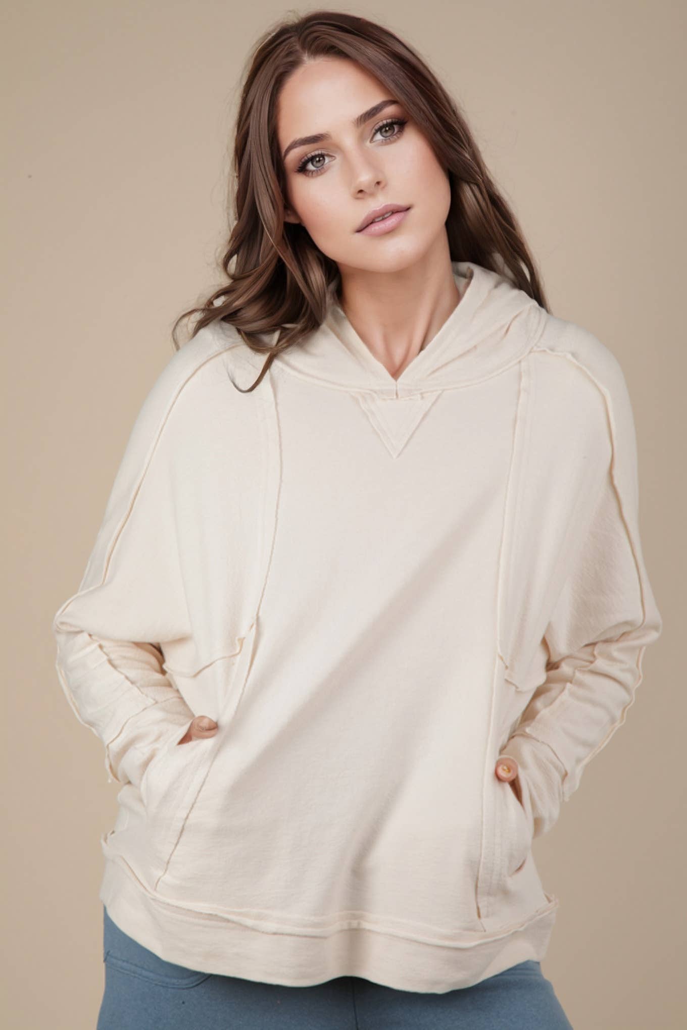 Sadie Raw Edge Cute Detail Hoodie Knit Top