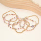 6PCS - Cross Charm Faceted Beaded Stretch Multi Layered Bracelets