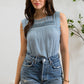 SLEEVELESS LACE EDGE WOVEN TOP