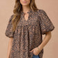 Leopard Ruffle Notch Neck Blouse