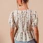 Floral Print Tie Front Shirred Hem Blouse