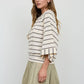 STRIPE HENLEY WIDE LONG SLEEVE KNIT TOP