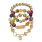 Set of 3 Agate Beaded Bracelet w/ Clear Crystal Heart Charm