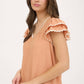 V NECK WAVY TRIM RUFFLE SLEEVE TOP