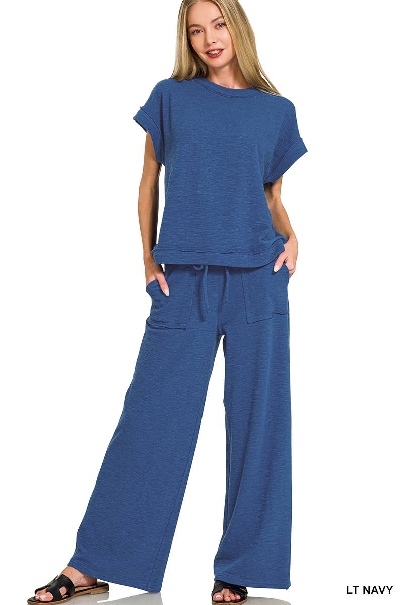 Cotton Slub Tee & Pants 2pc Set  Zenana