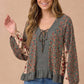 Plus Floral Patchwork Tie Front Ruffle Hem Top