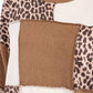 Leopard Patchwork Color Block Rib Knit Pullover Top