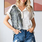 Camo Animal Lace Contrast Button Front Short Sleeve