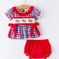 4th of July Plaid Flag Girl Bloomer Set With Bow