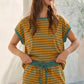 Contrast Striped Round Neck Top & Shorts Set Loungewear