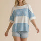 Short Sleeve Solid Rib Floral Color Block Top