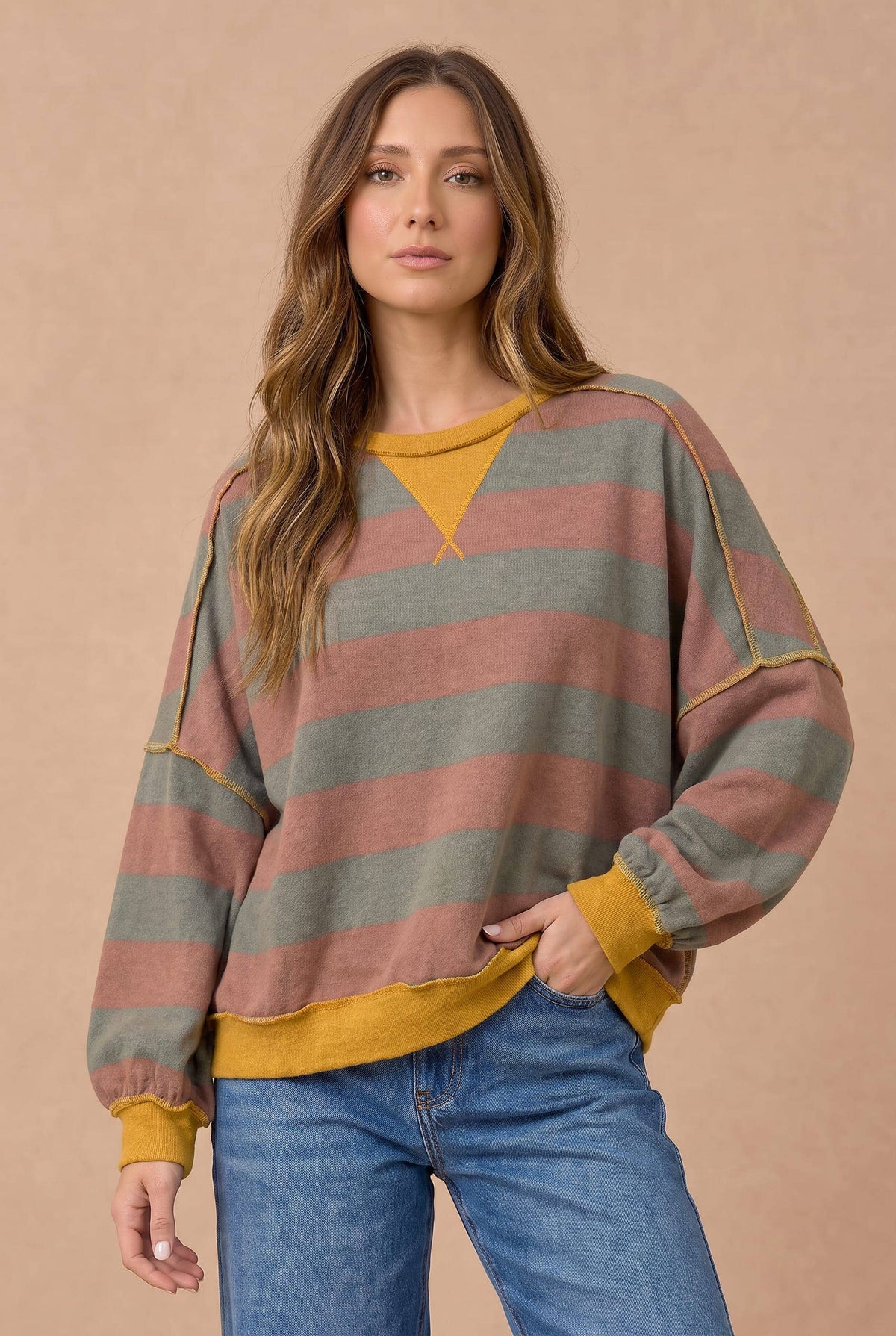Striped Color Block Hacci Pullover Top